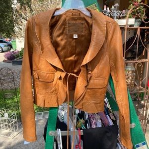 EUC ruffle leather jacket